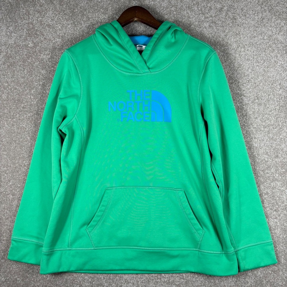 The North Face Womens Green Fleece Lined Pullover Hoodie XL Logo Graphic